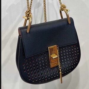 Chloe Black Crossbody Drew Bag with Gold Hardware